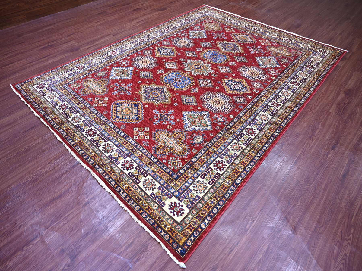 Kazak Tribal & Geometric hand-knotted wool rug in Red & Ivory, 7'10" x 10'6" — SKU O021263 (view 3)