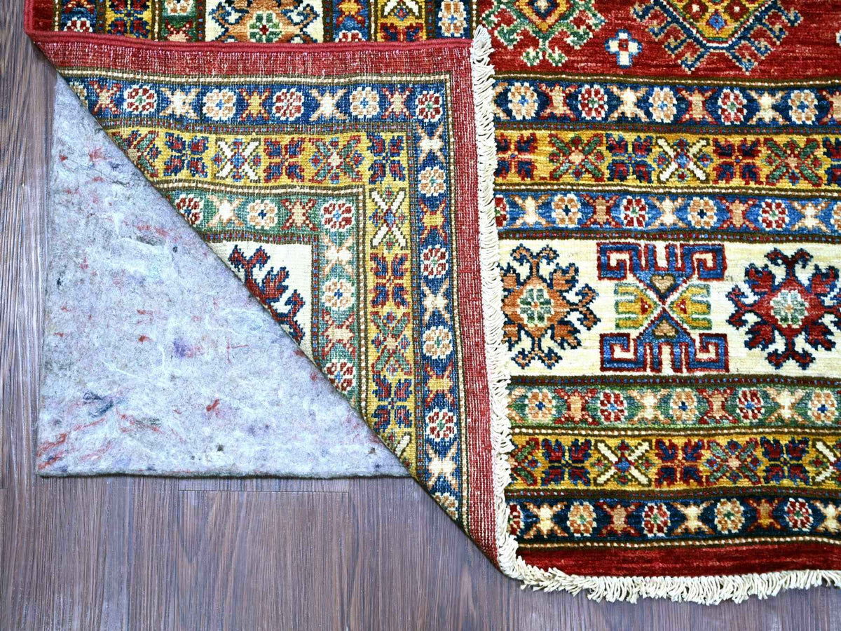 Kazak Tribal & Geometric hand-knotted wool rug in Red & Ivory, 7'10" x 10'6" — SKU O021263 (view 4)