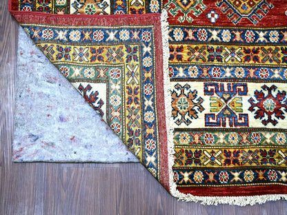 Kazak Tribal & Geometric hand-knotted wool rug in Red & Ivory, 7'10" x 10'6" — SKU O021263 (view 4)
