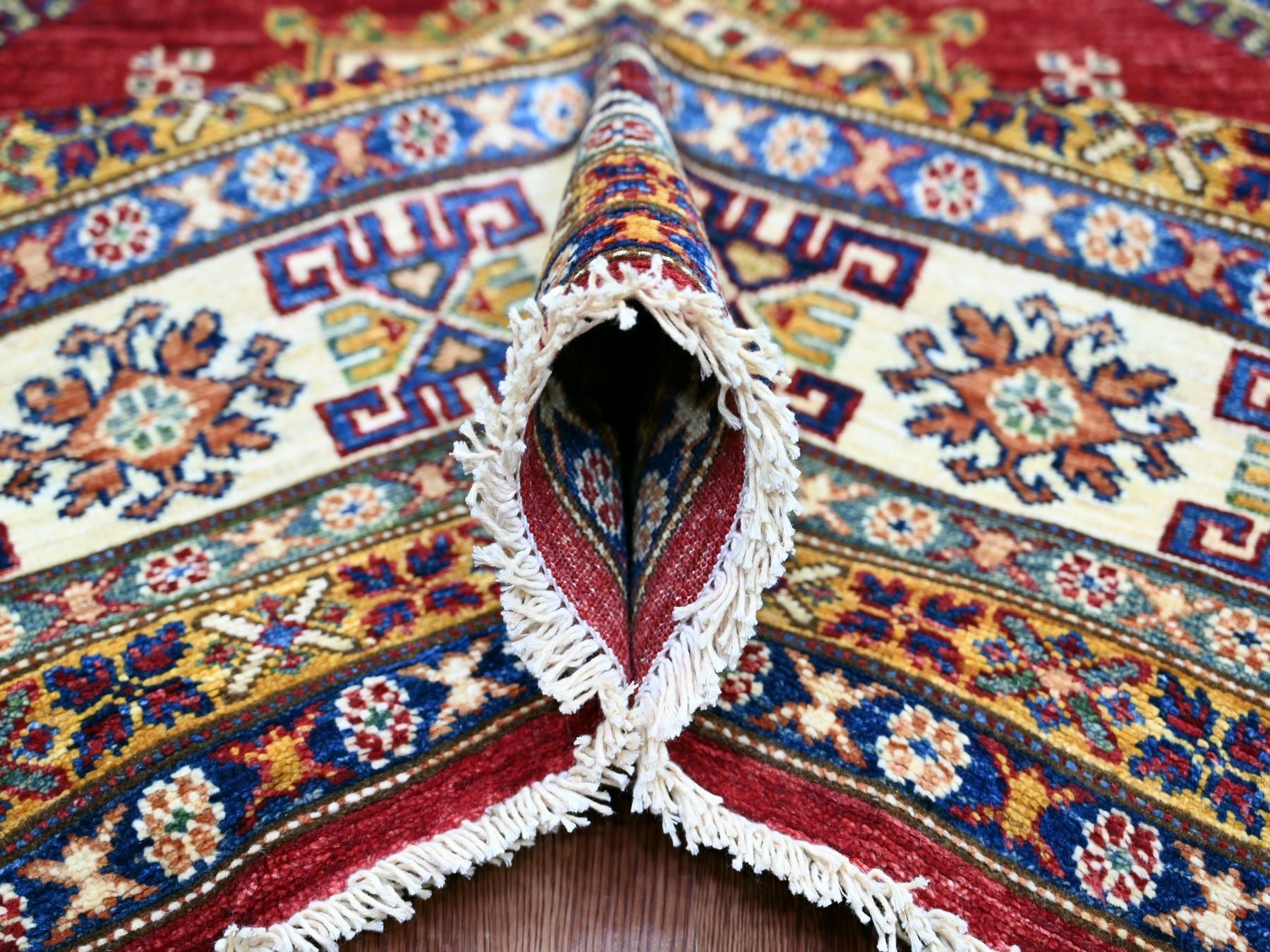 Kazak Tribal & Geometric hand-knotted wool rug in Red & Ivory, 7'10" x 10'6" — SKU O021263 (view 5)