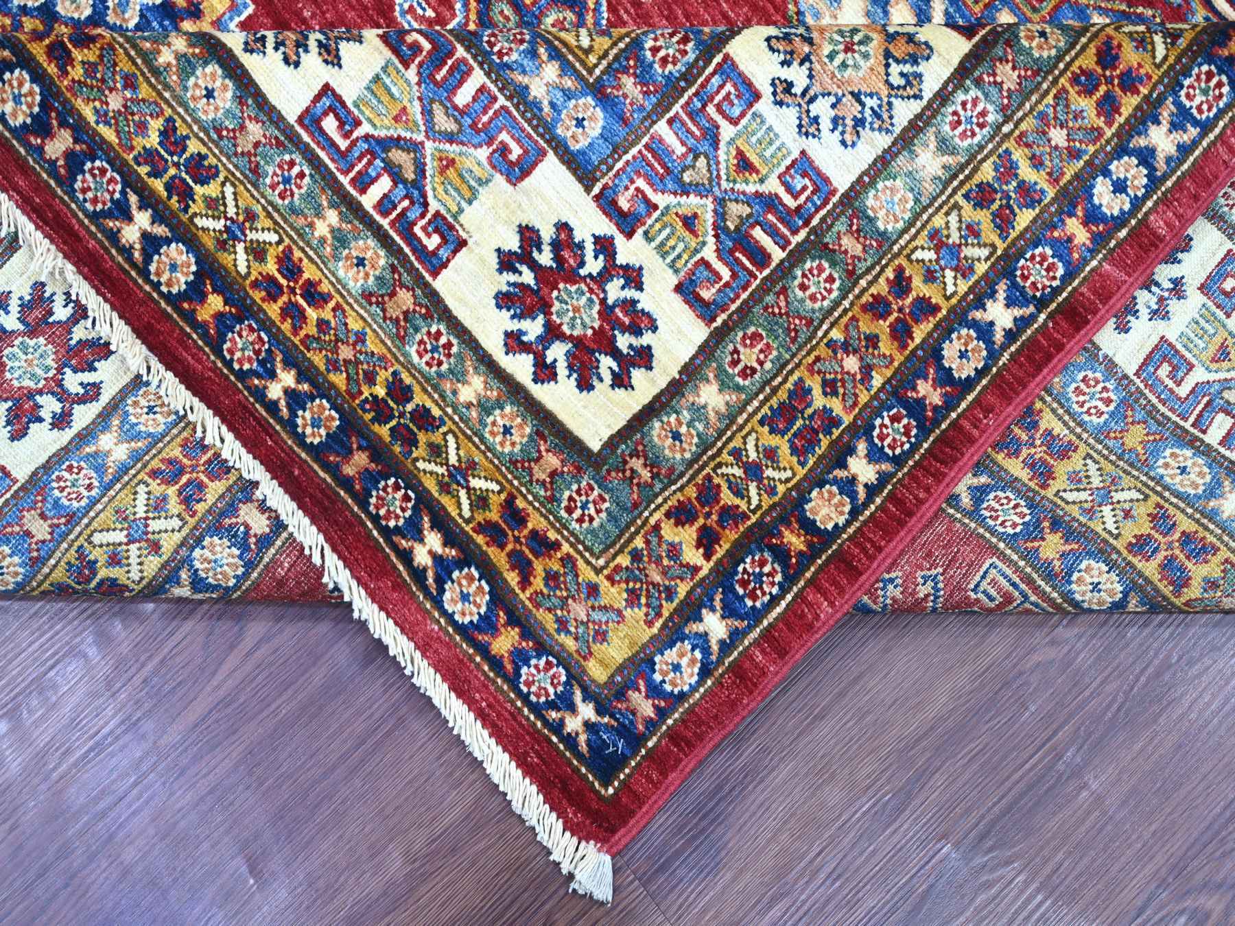 Kazak Tribal & Geometric hand-knotted wool rug in Red & Ivory, 7'10" x 10'6" — SKU O021263 (view 6)