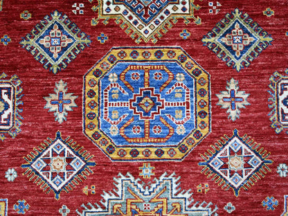Kazak Tribal & Geometric hand-knotted wool rug in Red & Ivory, 7'10" x 10'6" — SKU O021263 (view 8)