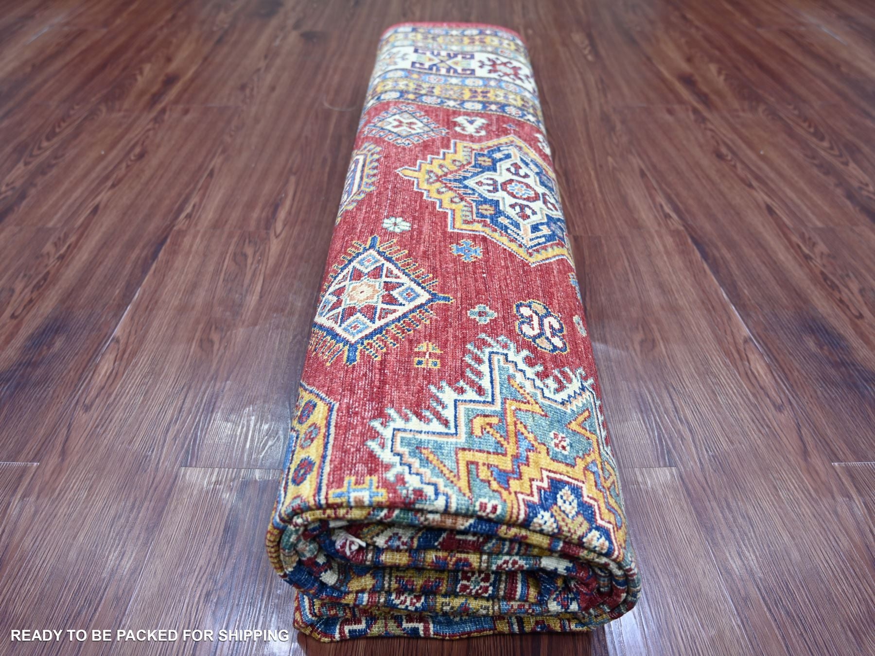 Kazak Tribal & Geometric hand-knotted wool rug in Red & Ivory, 7'10" x 10'6" — SKU O021263 (view 9)