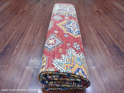 Kazak Tribal & Geometric hand-knotted wool rug in Red & Ivory, 7'10" x 10'6" — SKU O021263 (view 9)