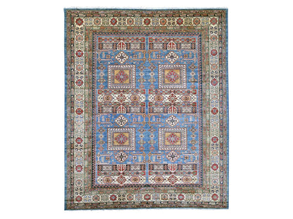 Blue 8'2" x 9'11" Tribal & Geometric Hand knotted Wool Rug - Sku: O021264