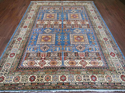 Blue 8'2" x 9'11" Tribal & Geometric Hand knotted Wool Rug - Sku: O021264