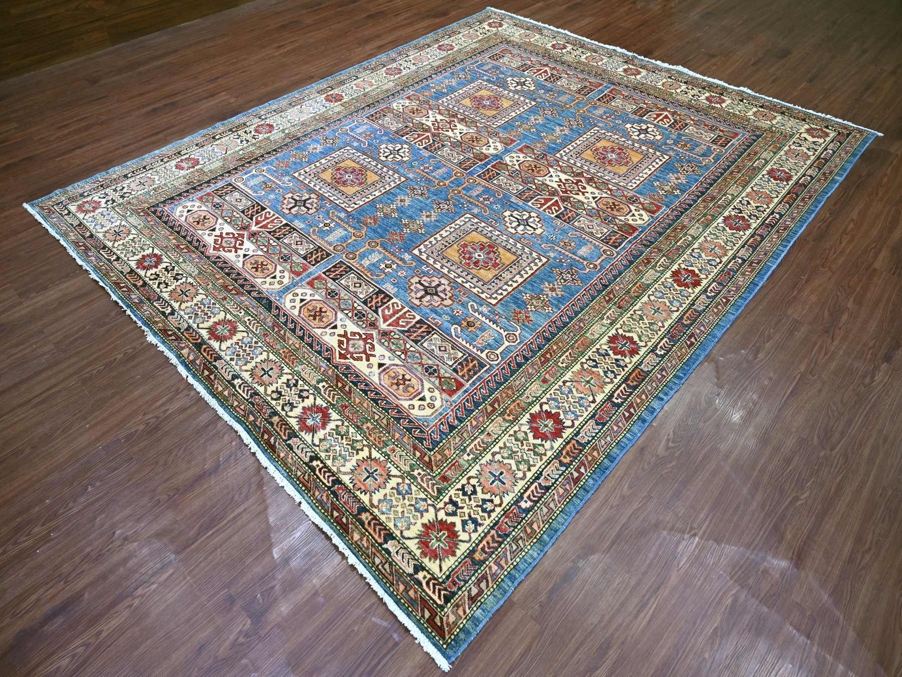 Kazak Tribal & Geometric hand-knotted wool rug in Blue & Ivory, 8'2" x 9'11" — SKU O021264 (view 3)