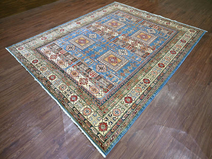 Kazak Tribal & Geometric hand-knotted wool rug in Blue & Ivory, 8'2" x 9'11" — SKU O021264 (view 3)