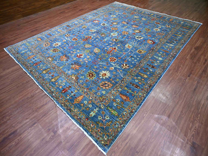 Blue 9'0" x 11'11" Tribal & Geometric Hand knotted Wool Rug - Sku: O021265