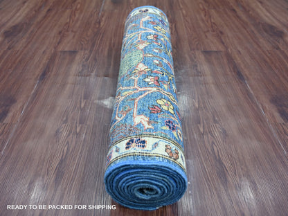 Blue 2'7" x 12'10" Tribal & Geometric Hand knotted Wool Rug - Sku: O021267