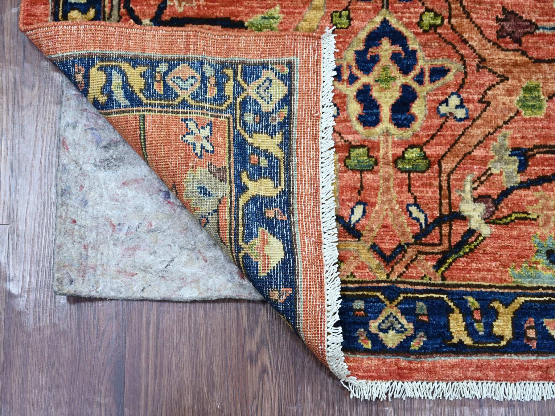 Peshawar Tribal & Geometric hand-knotted wool runner in Red & Blue, 3'2" x 11'6" — SKU O021268 (view 2)