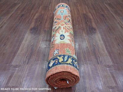 Peshawar Tribal & Geometric hand-knotted wool runner in Red & Blue, 3'2" x 11'6" — SKU O021268 (view 4)