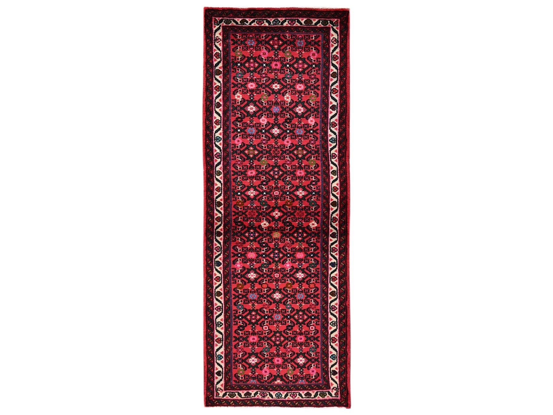 Tribal & Geometric hand-knotted wool runner in Red & Ivory, 2'6" x 6'9" — SKU O02126