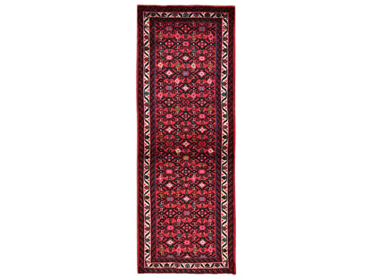 Tribal & Geometric hand-knotted wool runner in Red & Ivory, 2'6" x 6'9" — SKU O02126