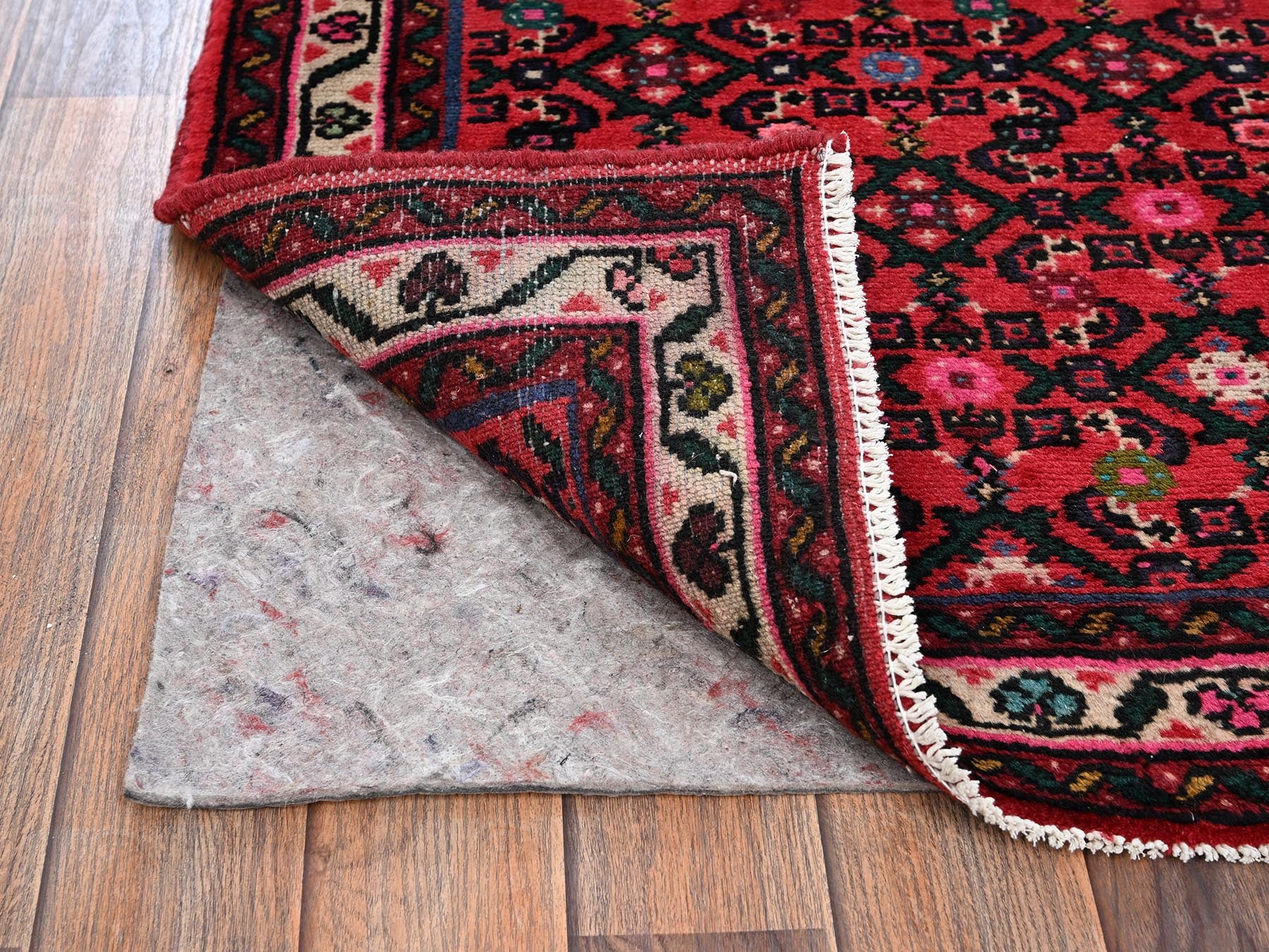 Tribal & Geometric hand-knotted wool runner in Red & Ivory, 2'6" x 6'9" — SKU O02126 (view 3)