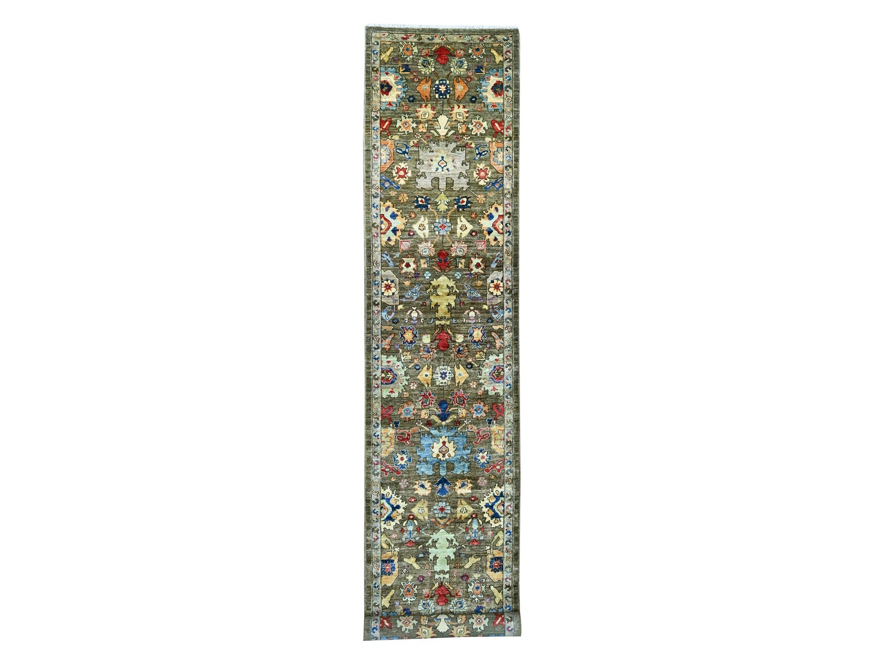 Brown 3'1" x 17'7" Tribal & Geometric Hand knotted Wool Rug - Sku: O021270