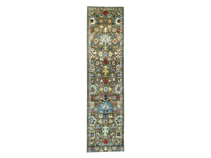 Brown 3'1" x 17'7" Tribal & Geometric Hand knotted Wool Rug - Sku: O021270