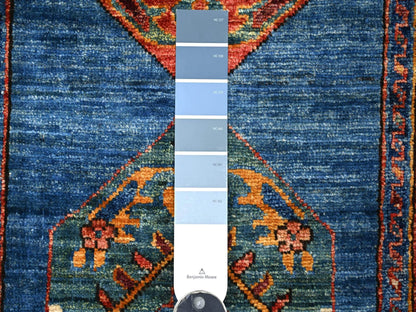 Blue 2'9" x 10'2" Tribal & Geometric Hand knotted Wool Rug - Sku: O021273