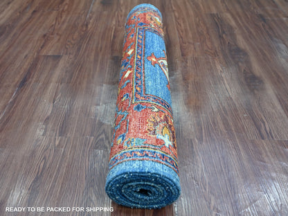 Blue 2'9" x 10'2" Tribal & Geometric Hand knotted Wool Rug - Sku: O021273