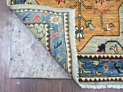 Peshawar Tribal & Geometric hand-knotted wool runner in Gray & Blue, 2'8" x 10'2" — SKU O021274 (view 2)