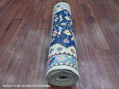 Peshawar Tribal & Geometric hand-knotted wool runner in Gray & Blue, 2'8" x 10'2" — SKU O021274 (view 4)