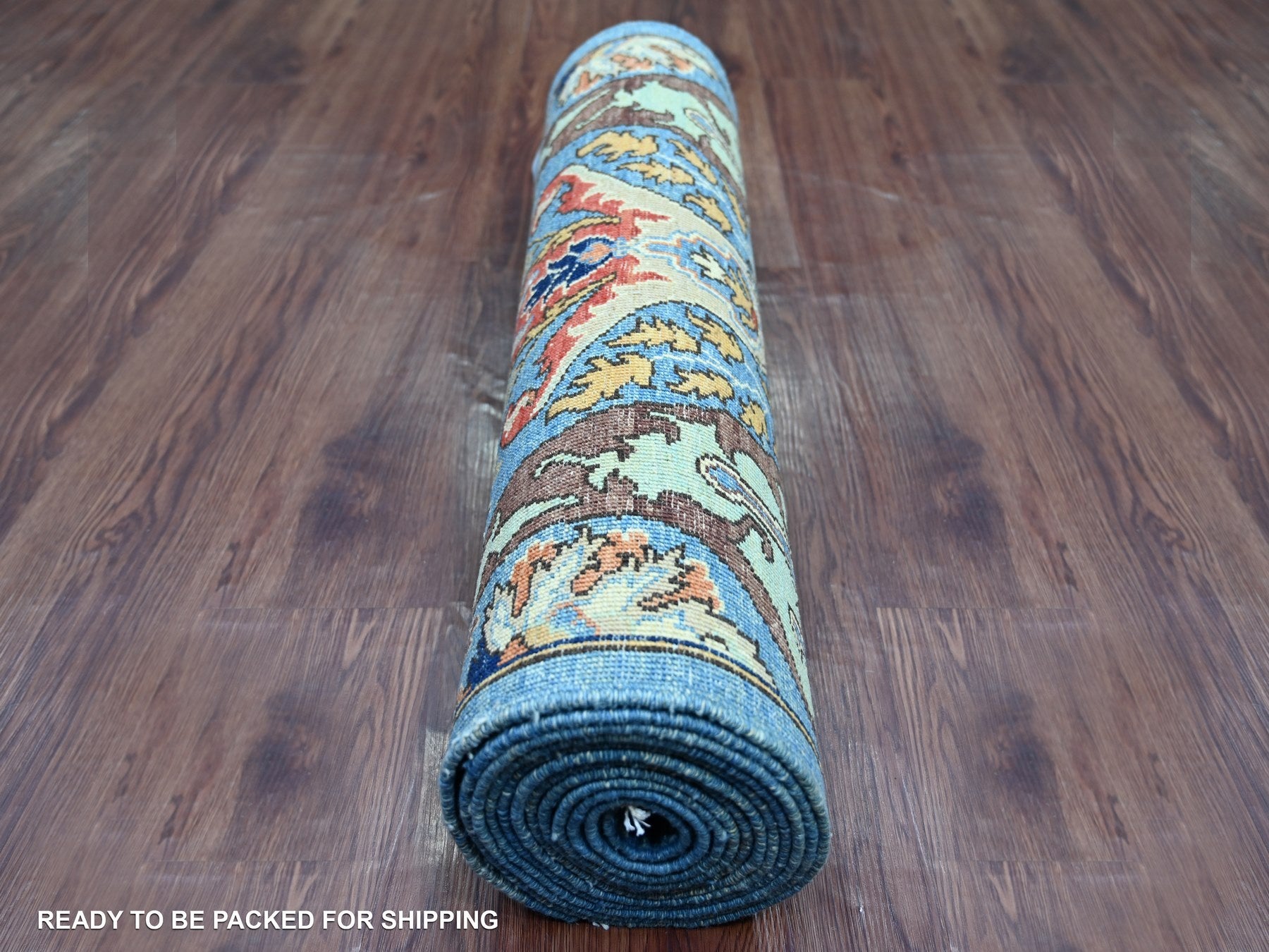 Tribal & Geometric hand-knotted wool runner in Blue, 2'7" x 13'9" — SKU O021275 (view 4)