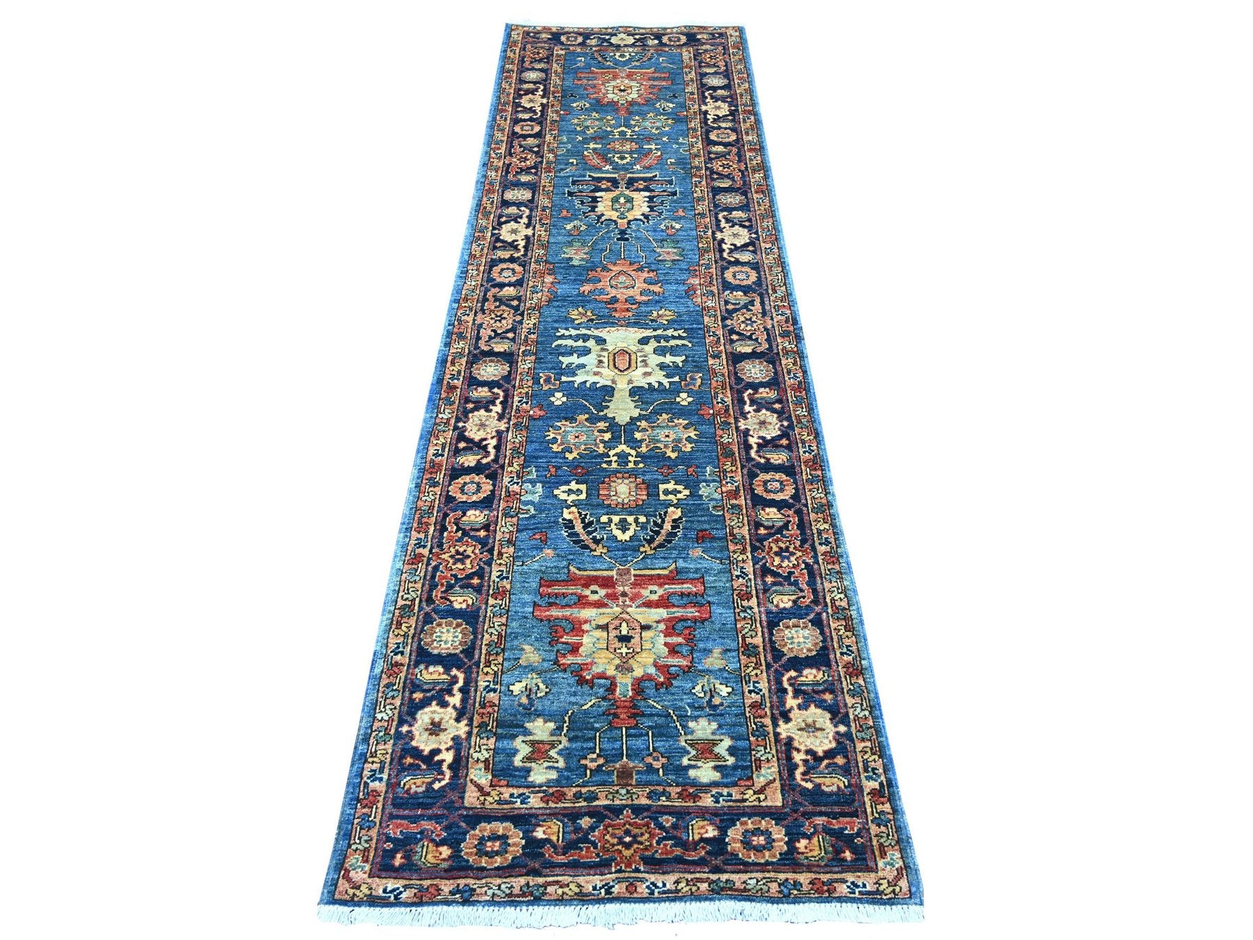 Blue 2'8" x 9'7" Tribal & Geometric Hand knotted Wool Rug - Sku: O021277