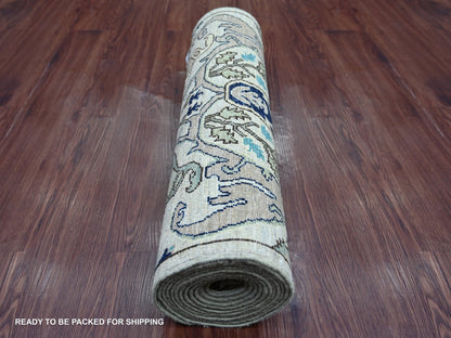 Tribal & Geometric hand-knotted wool runner in Gray, 2'7" x 14'2" — SKU O021280 (view 4)