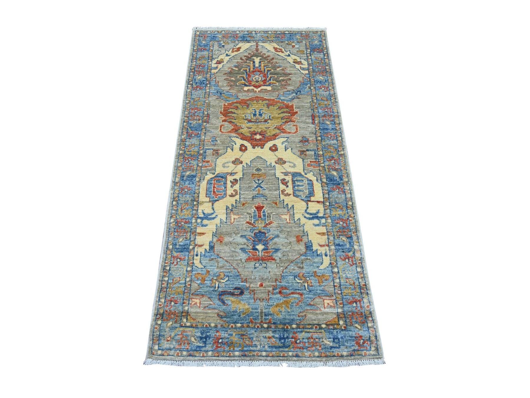 Peshawar Oushak hand-knotted wool runner in Gray & Blue, 2'7" x 5'10" — SKU O021282