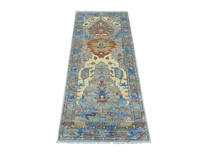 Peshawar Oushak hand-knotted wool runner in Gray & Blue, 2'7" x 5'10" — SKU O021282