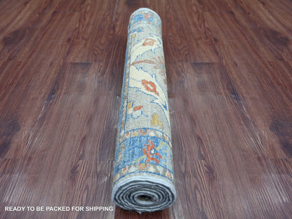 Peshawar Oushak hand-knotted wool runner in Gray & Blue, 2'7" x 5'10" — SKU O021282 (view 4)
