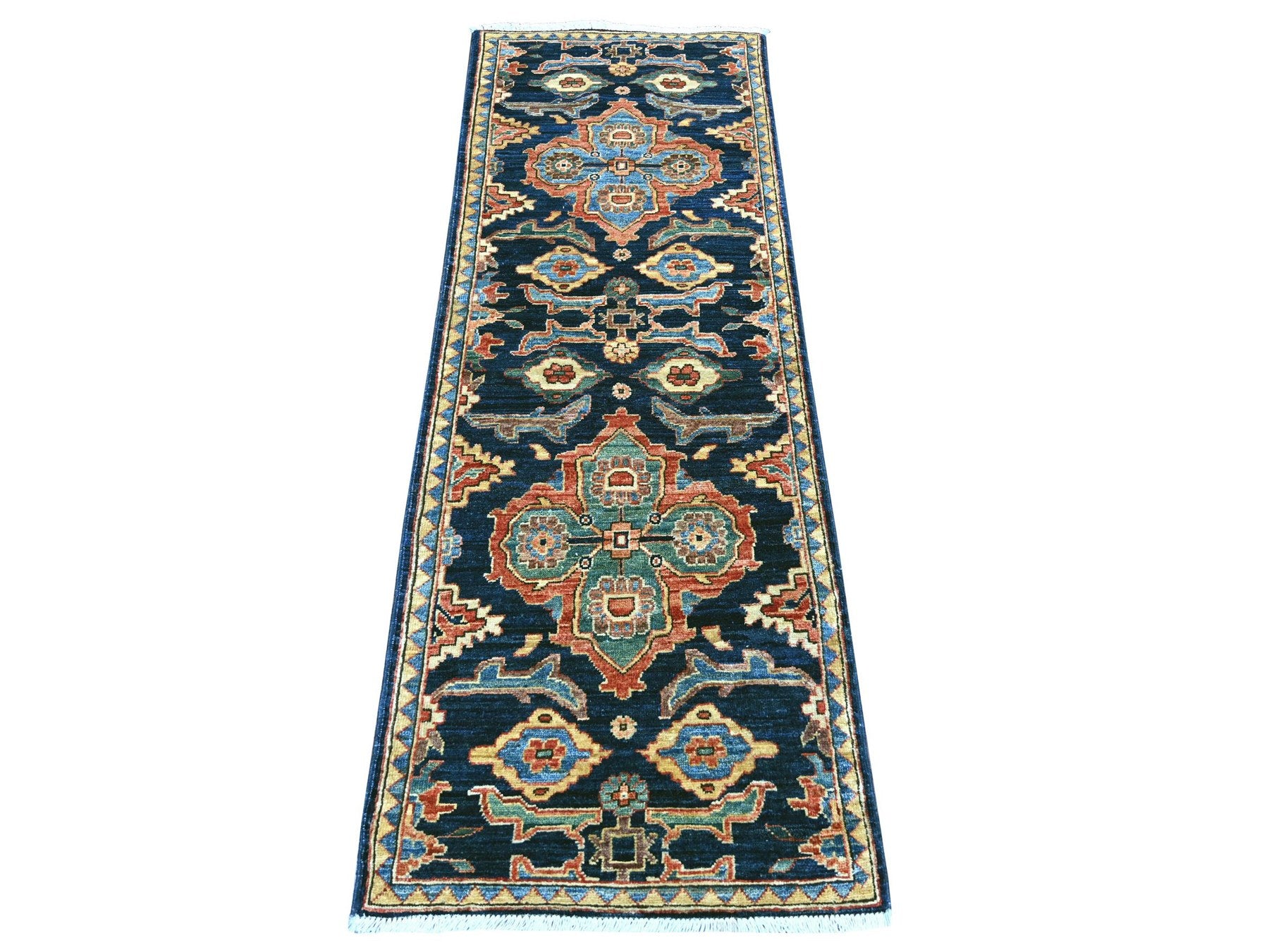 Blue 2'1" x 6'0" Tribal & Geometric Hand knotted Wool Rug - Sku: O021283