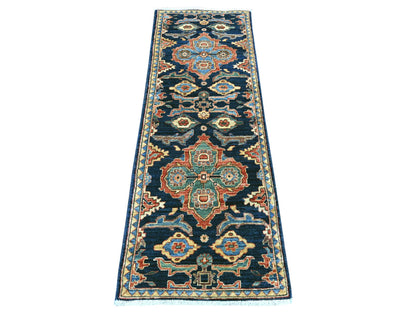 Blue 2'1" x 6'0" Tribal & Geometric Hand knotted Wool Rug - Sku: O021283