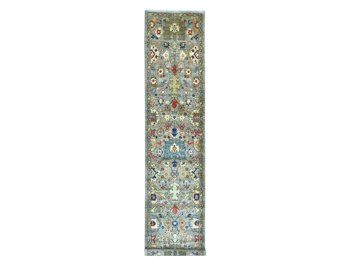 Heriz Tribal & Geometric hand-knotted wool runner in Gray & Brown, 2'11" x 15'11" — SKU O021284