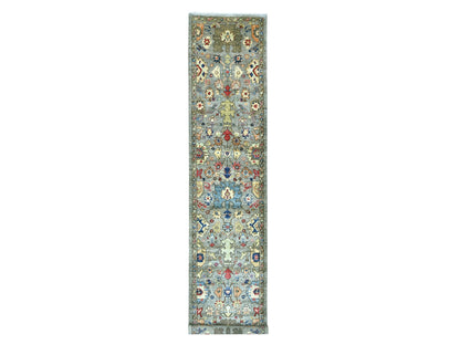 Heriz Tribal & Geometric hand-knotted wool runner in Gray & Brown, 2'11" x 15'11" — SKU O021284