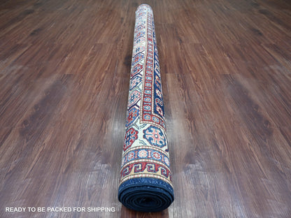 Kazak Tribal & Geometric hand-knotted wool rug in Blue & Ivory, 5'11" x 8'7" — SKU O021285 (view 4)