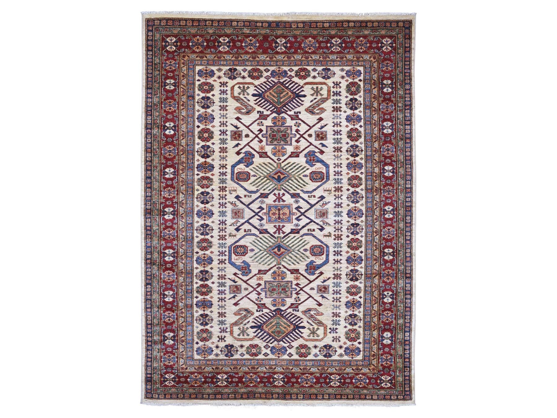 Ivory 6'1" x 8'8" Tribal & Geometric Hand knotted Wool Rug - Sku: O021287