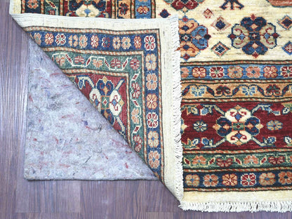 Kazak Tribal & Geometric hand-knotted wool rug in Ivory & Red, 6'1" x 8'8" — SKU O021287 (view 2)