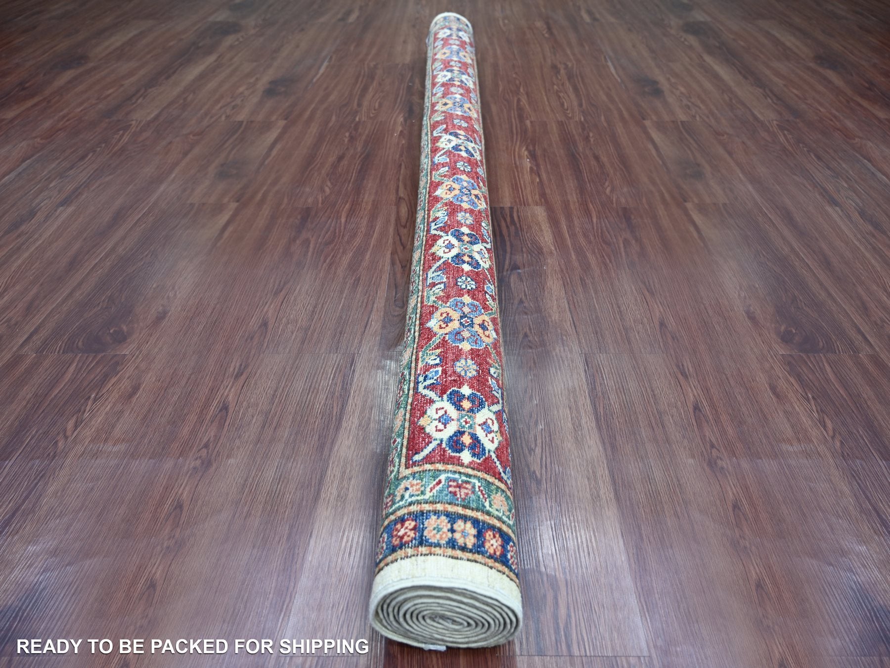 Kazak Tribal & Geometric hand-knotted wool rug in Ivory & Red, 6'1" x 8'8" — SKU O021287 (view 4)