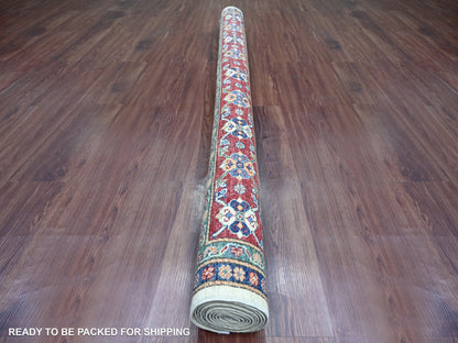 Kazak Tribal & Geometric hand-knotted wool rug in Ivory & Red, 6'1" x 8'8" — SKU O021287 (view 4)