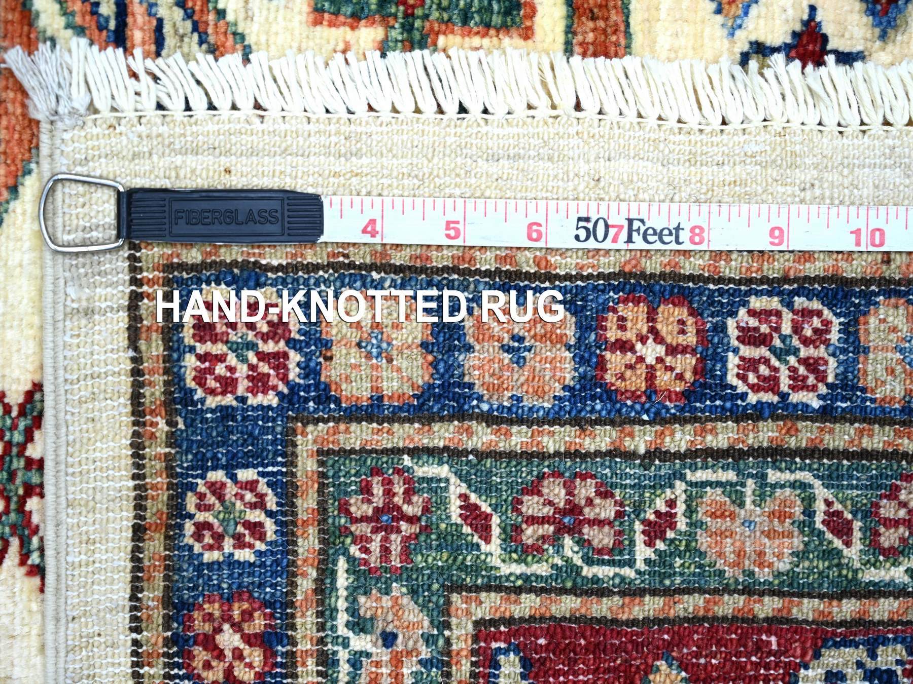 Kazak Tribal & Geometric hand-knotted wool rug in Ivory & Red, 6'1" x 8'8" — SKU O021287 (view 6)