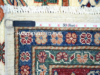 Kazak Tribal & Geometric hand-knotted wool rug in Ivory & Red, 6'1" x 8'8" — SKU O021287 (view 6)