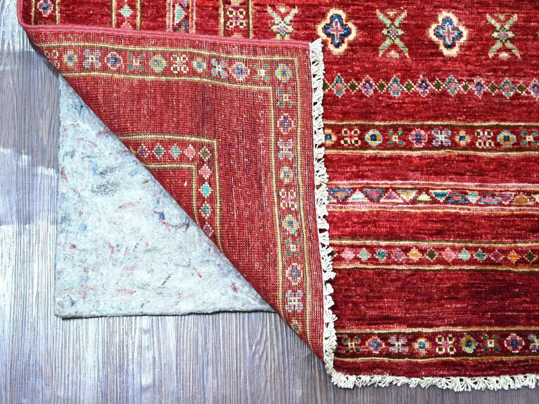 Gabbeh Tribal & Geometric hand-knotted wool rug in Red, 5'8" x 8'3" — SKU O021289 (view 2)