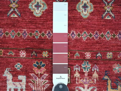 Gabbeh Tribal & Geometric hand-knotted wool rug in Red, 5'8" x 8'3" — SKU O021289 (view 3)