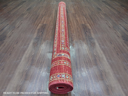 Gabbeh Tribal & Geometric hand-knotted wool rug in Red, 5'8" x 8'3" — SKU O021289 (view 4)