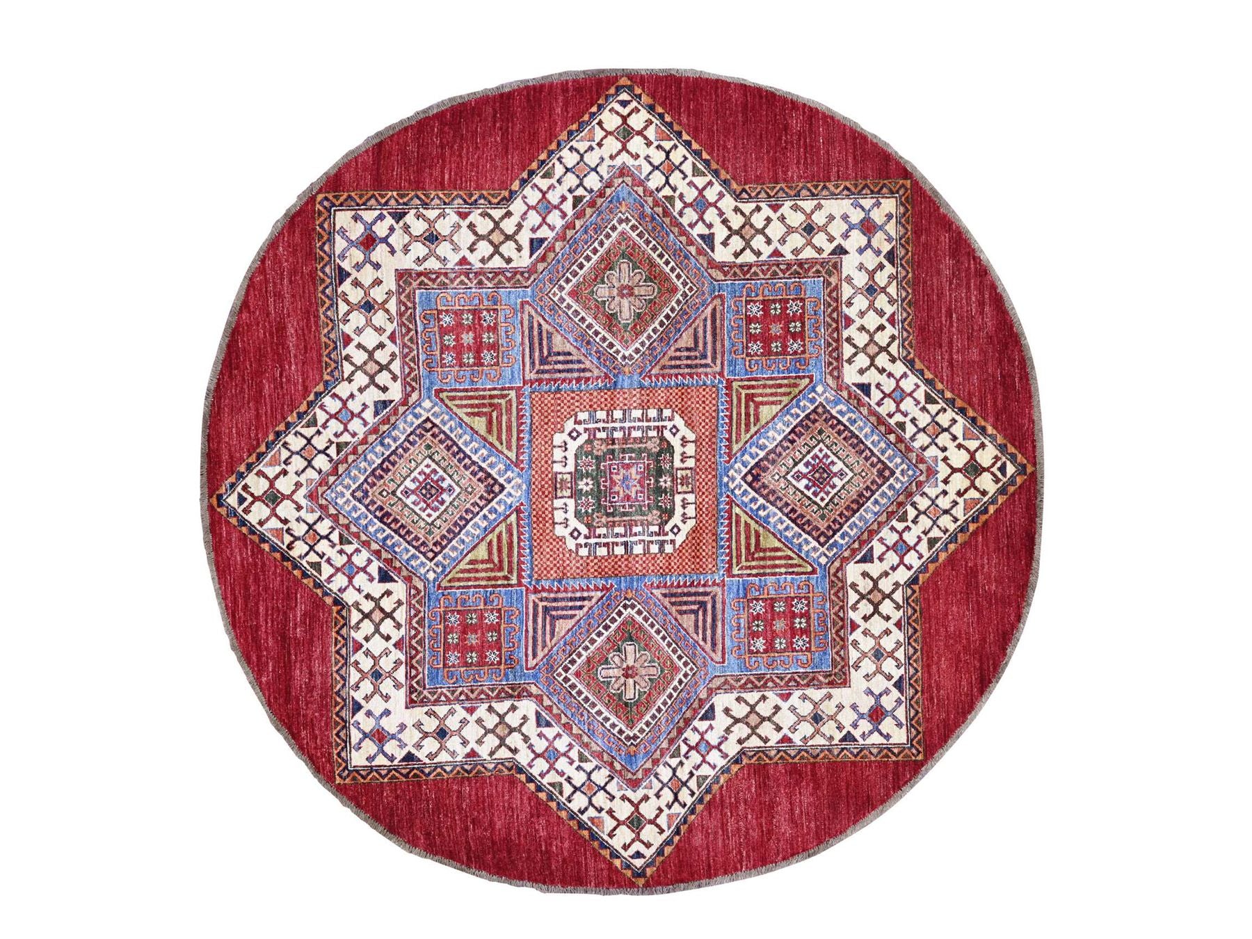 Kazak Kazak hand-knotted wool rug in Red, 6'6" x 6'6" — SKU O021290
