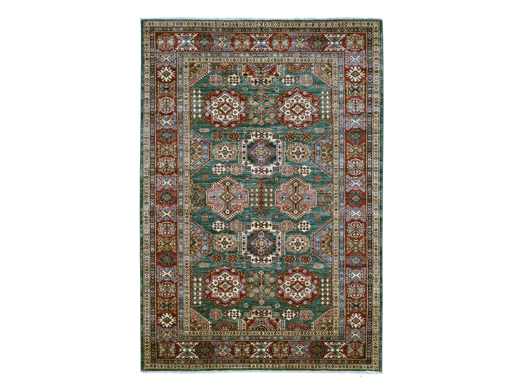 Green 5'10" x 8'8" Tribal & Geometric Hand knotted Wool Rug - Sku: O021292