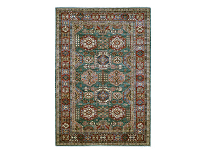 Green 5'10" x 8'8" Tribal & Geometric Hand knotted Wool Rug - Sku: O021292
