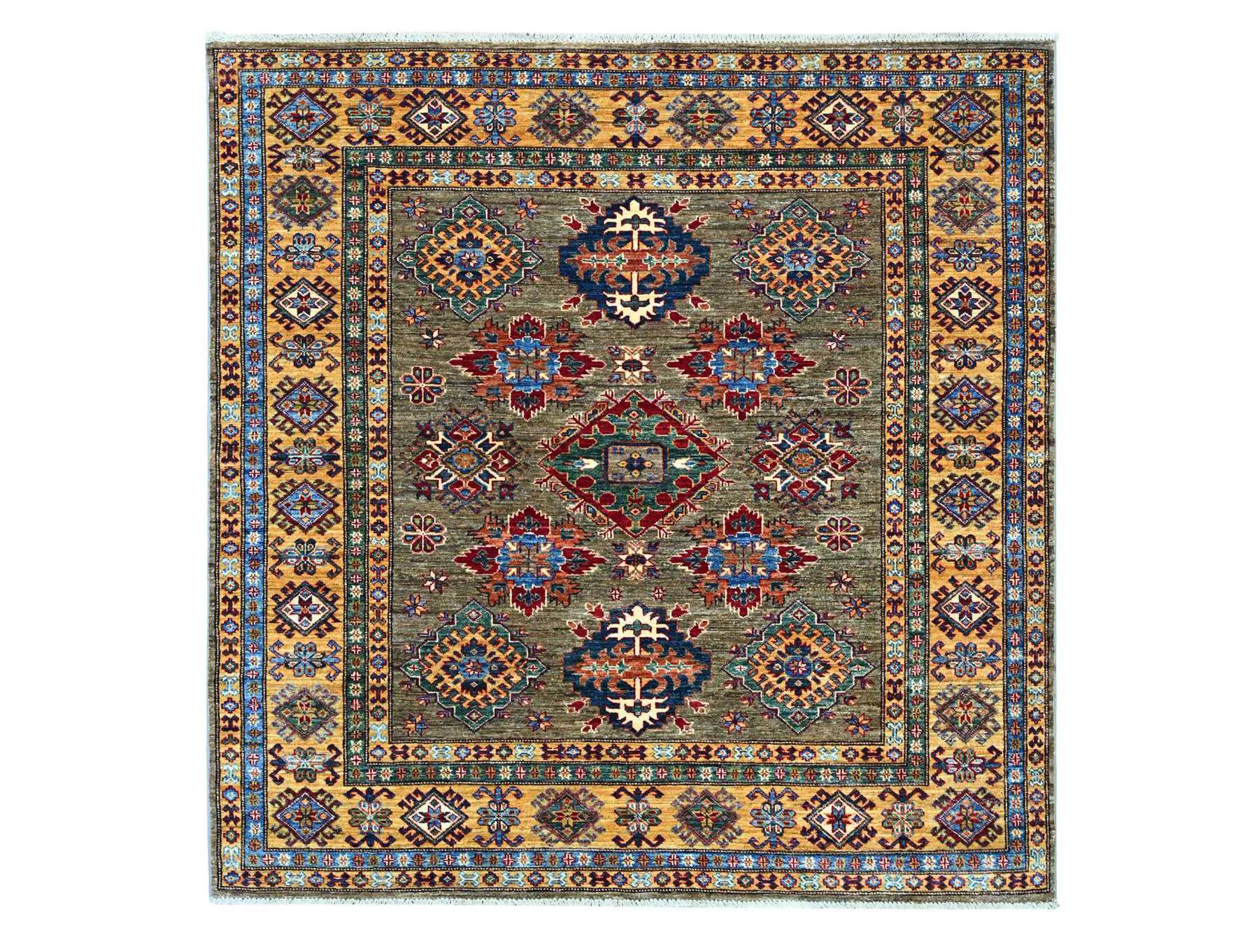 Brown 6'0" x 6'0" Tribal & Geometric Hand knotted Wool Rug - Sku: O021293