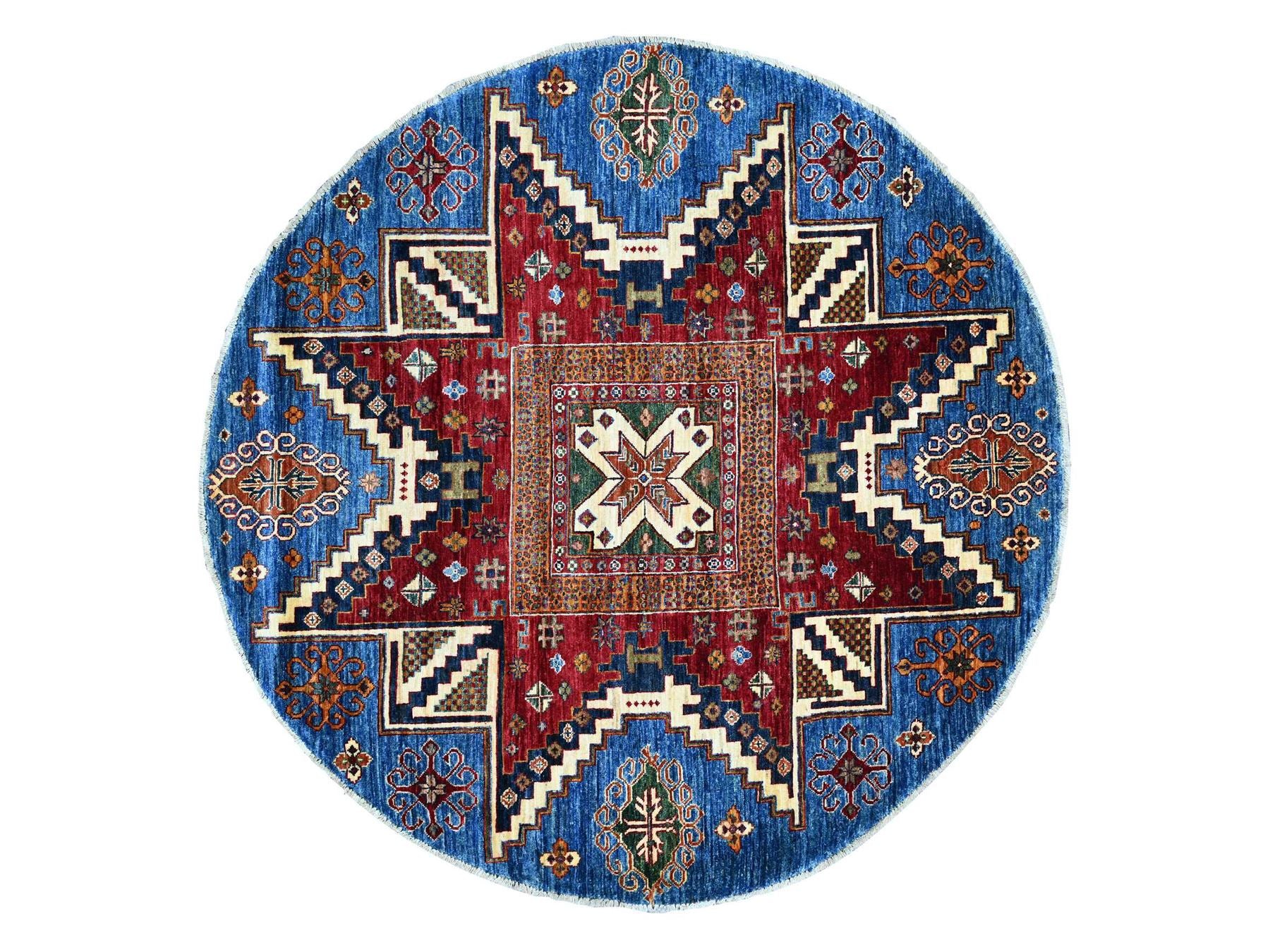 Blue 5'7" x 5'7" Kazak Hand knotted Wool Rug - Sku: O021294